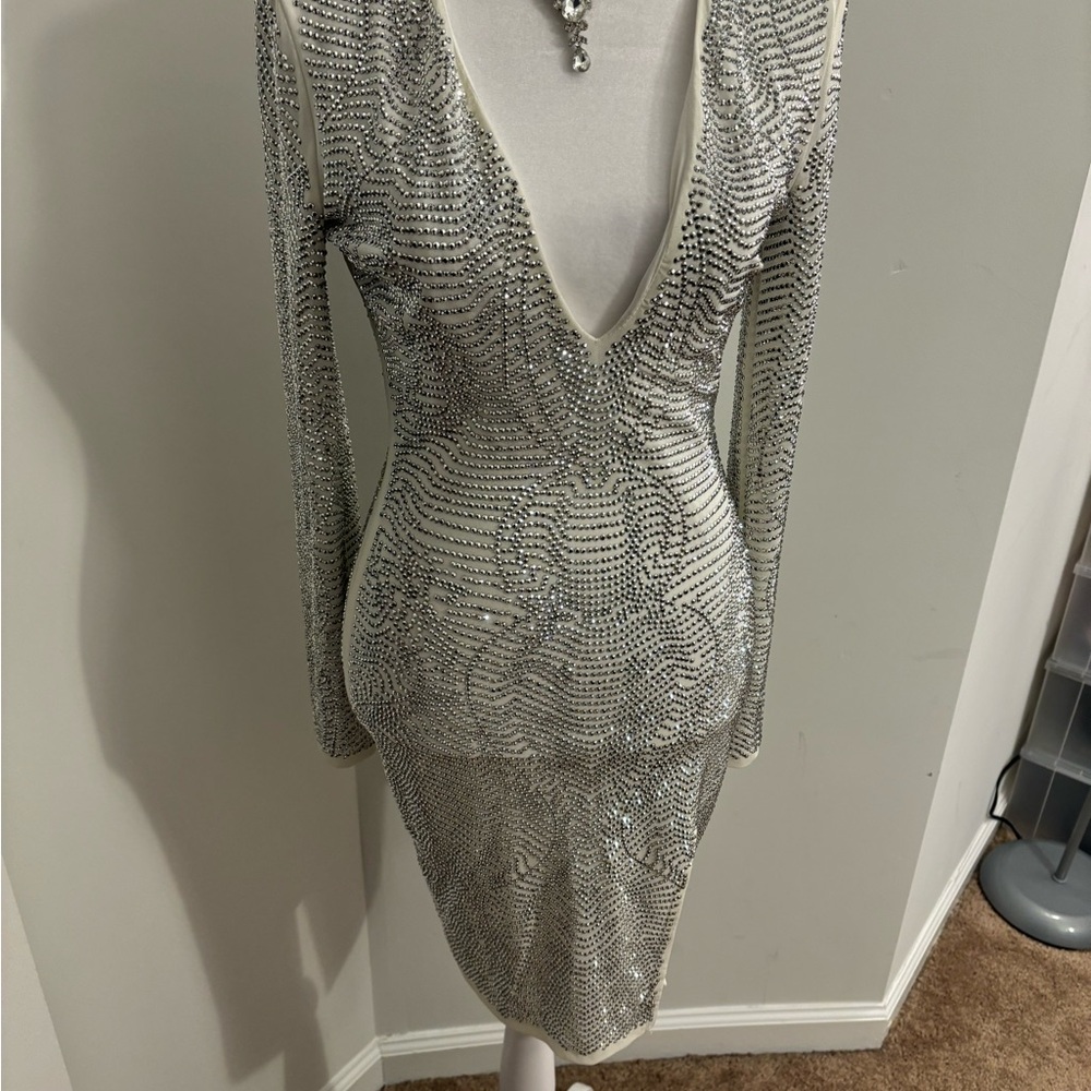 Elegant Silver Long Sleeve Dress